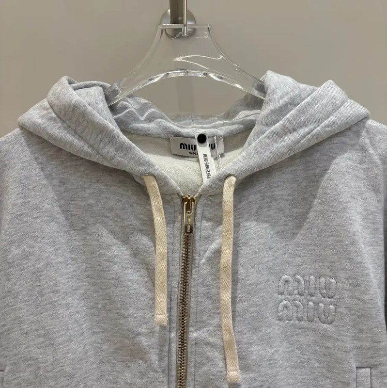 Miu Miu Miu Miu Gray Cropped Long Sleeve Hoodie 0089 Size XS / US 0-2 / IT 36-38 - 3 Thumbnail
