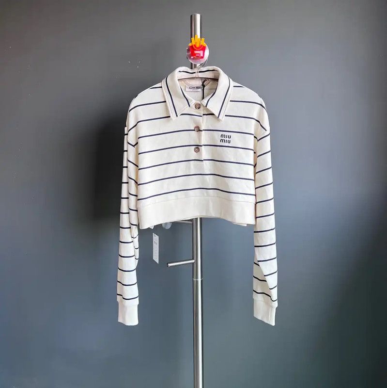 Miu Miu Miu Miu Striped Cropped Cotton Sweatshirt 0089 Size S / US 4 / IT 40 - 2 Thumbnail