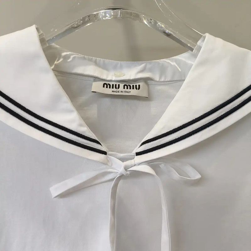 Miu Miu Miu Miu White Cotton Cropped T-Shirt 0089 Size XS / US 0-2 / IT 36-38 - 3 Thumbnail