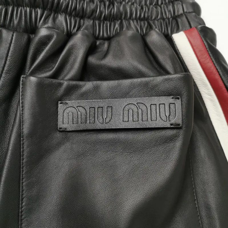 Miu Miu Miu Miu Black Lambskin Embroidered Logo Casual Pants 0089 Size 23" - 3 Thumbnail
