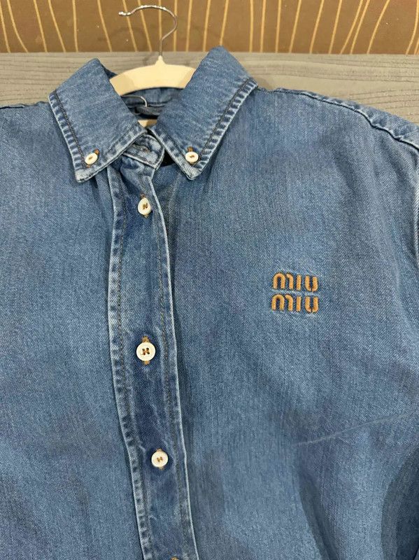 Miu Miu Miu Miu Blue Denim Cropped Shirt for Women 0089 Size S / US 4 / IT 40 - 3 Thumbnail