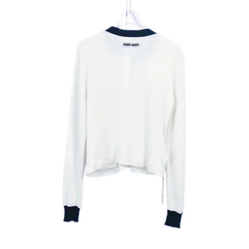 Miu Miu Miu Miu White Cotton Long Sleeve Pullover Sweater 0089 Size S / US 4 / IT 40 - 2 Thumbnail