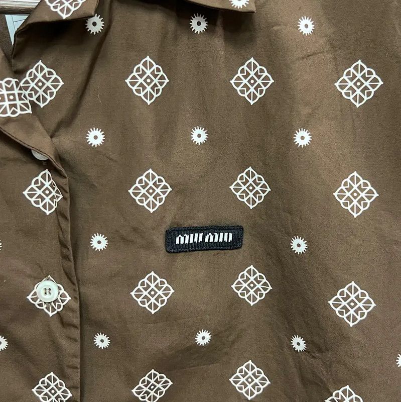 Miu Miu Miu Miu Brown Printed Short Sleeve Shirt 0089 Size L / US 10 / IT 46 - 4 Thumbnail