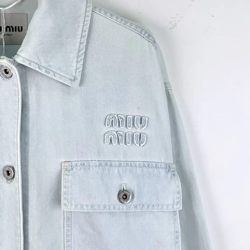 Miu Miu Miu Miu Light Blue Cotton Women's Jacket 0089 Size XS / US 0-2 / IT 36-38 - 3 Thumbnail