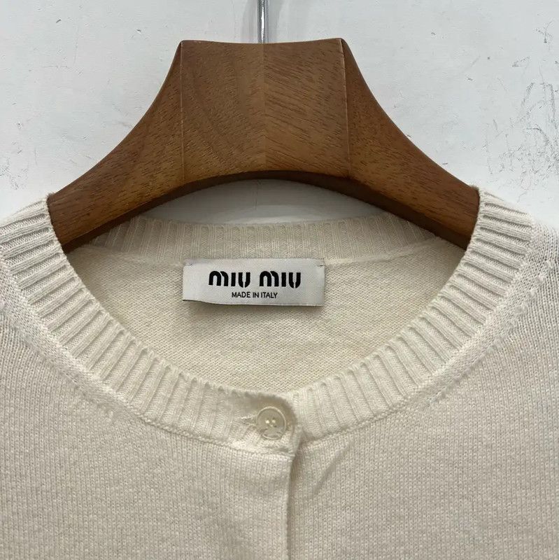Miu Miu Miu Miu White Women's Cardigan Sweater 0089 Size ONE SIZE - 4 Thumbnail