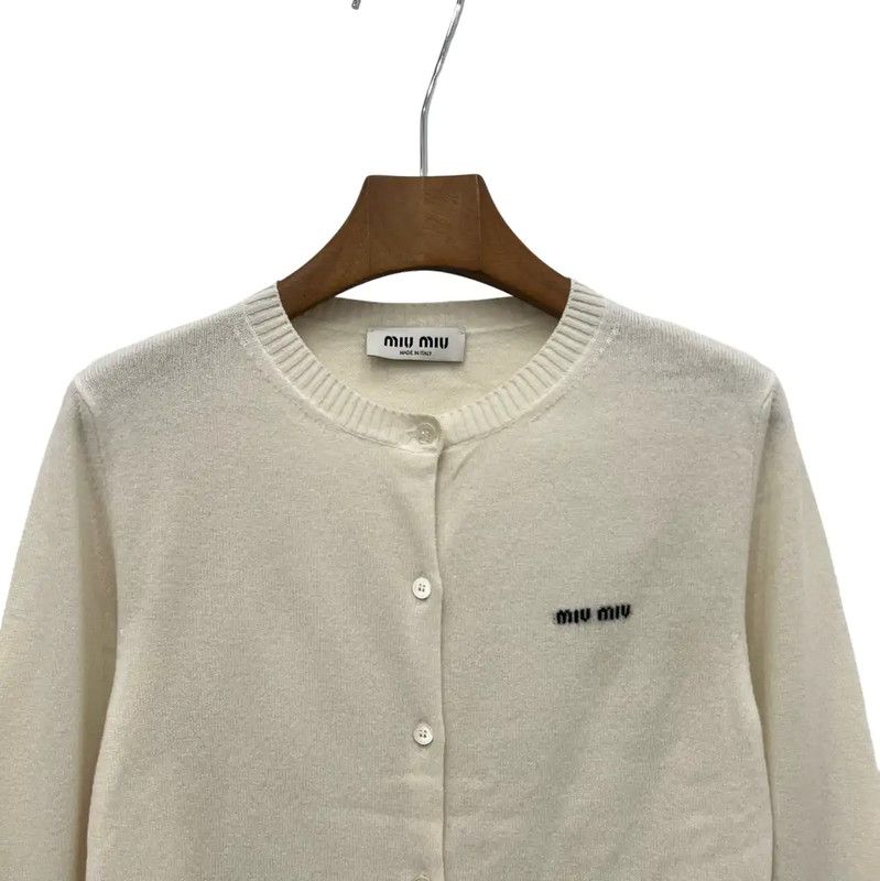 Miu Miu Miu Miu White Women's Cardigan Sweater 0089 Size ONE SIZE - 2 Thumbnail