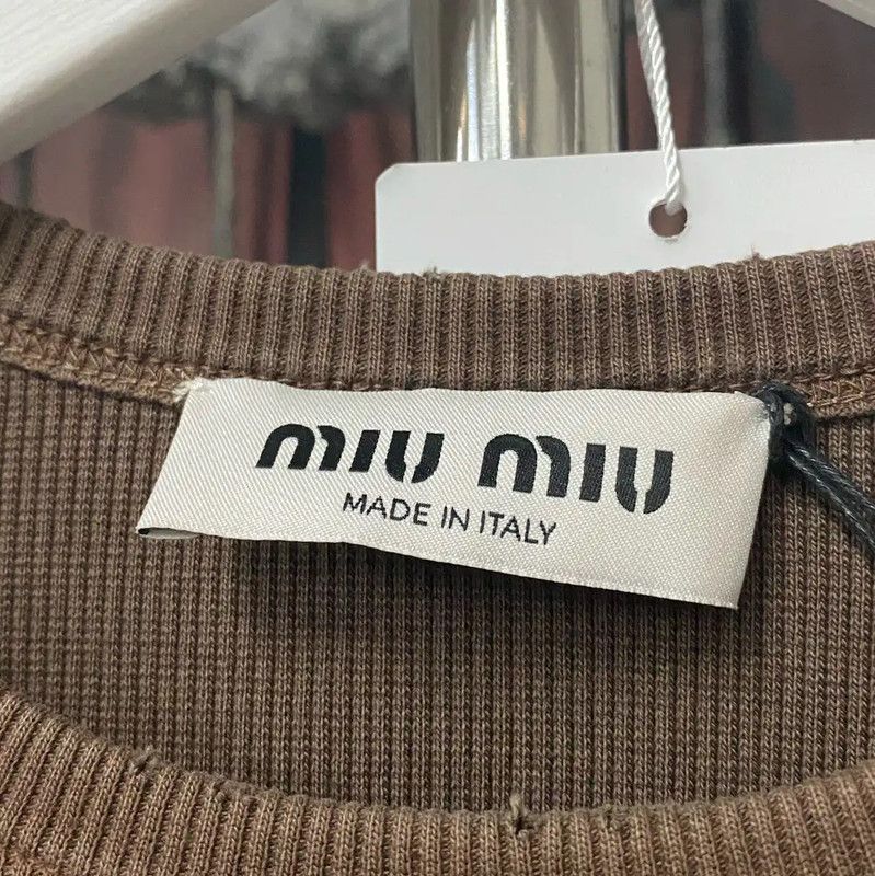 Miu Miu Miu Miu Beige Summer Short Sleeve T-Shirt 0089 Size L / US 10 / IT 46 - 6 Thumbnail