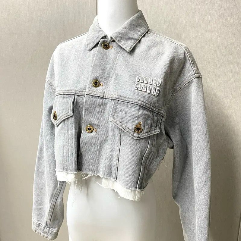 Miu Miu Miu Miu Spring Autumn Gray Denim Cropped Cardigan 0089 Size M / US 6-8 / IT 42-44 - 3 Thumbnail