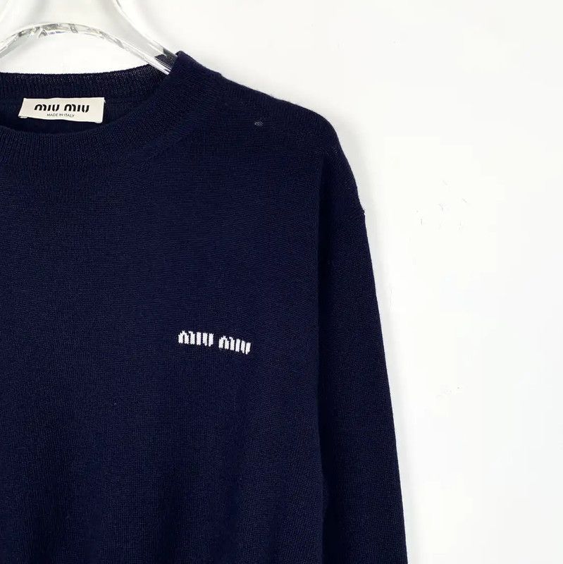Miu Miu Miu Miu Women's Navy Wool Pullover Sweater 0089 Size S / US 4 / IT 40 - 3 Thumbnail