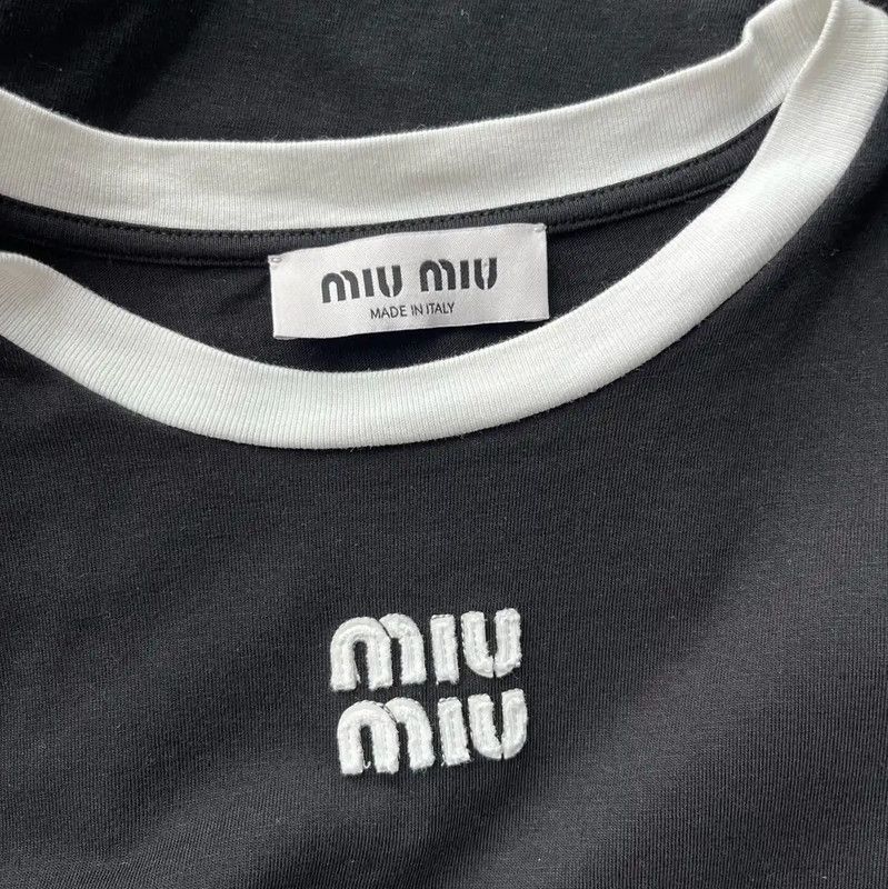 Miu Miu Miu Miu Dark Blue Cotton Women's T-Shirt 0089 Size XS / US 0-2 / IT 36-38 - 3 Thumbnail