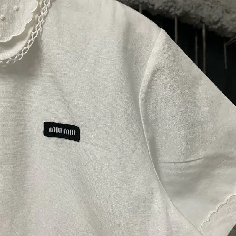 Miu Miu Miu Miu Summer White Cotton Short Sleeve Shirt 0089 Size ONE SIZE - 5 Thumbnail