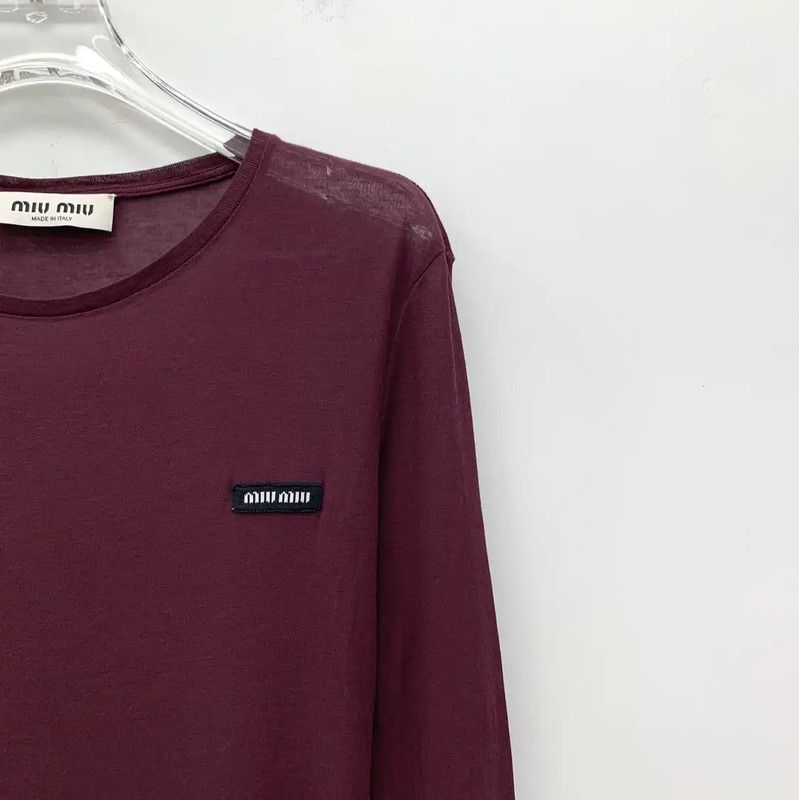 Miu Miu Miu Miu Wine Red Cotton Long Sleeve Top 0089 Size XS / US 0-2 / IT 36-38 - 3 Thumbnail