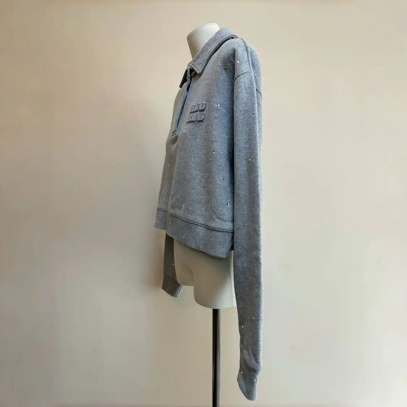 Miu Miu Miu Miu Gray Cropped Sweatshirt for Women 0089 Size S / US 4 / IT 40 - 2 Thumbnail