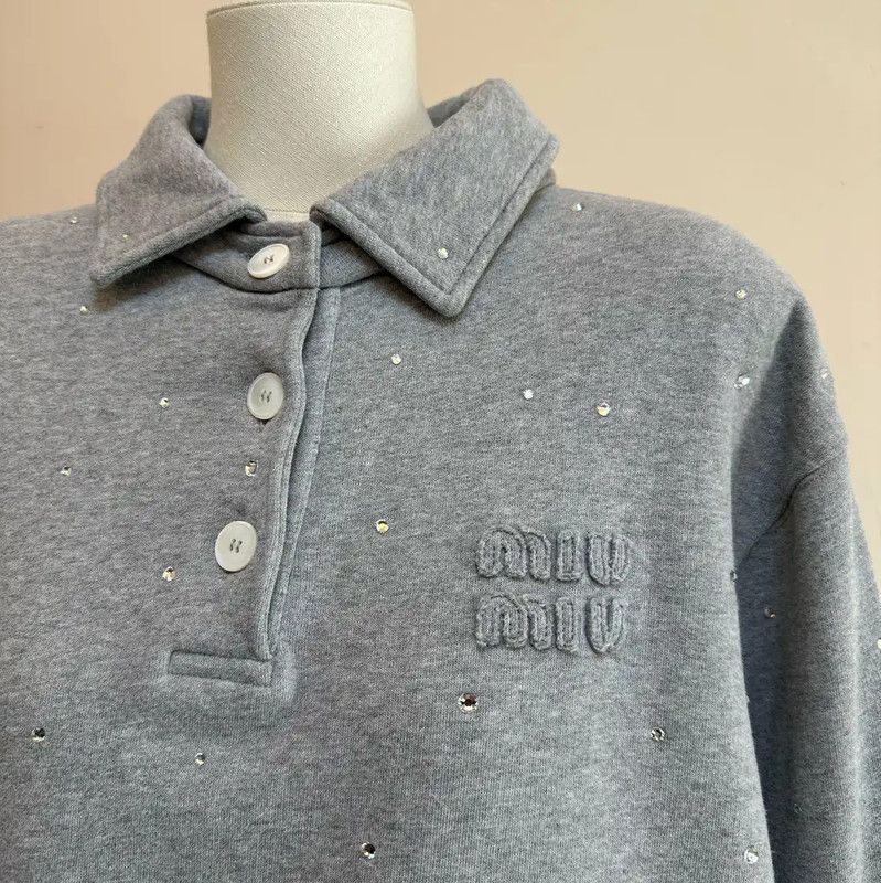 Miu Miu Miu Miu Gray Cropped Sweatshirt for Women 0089 Size S / US 4 / IT 40 - 4 Thumbnail