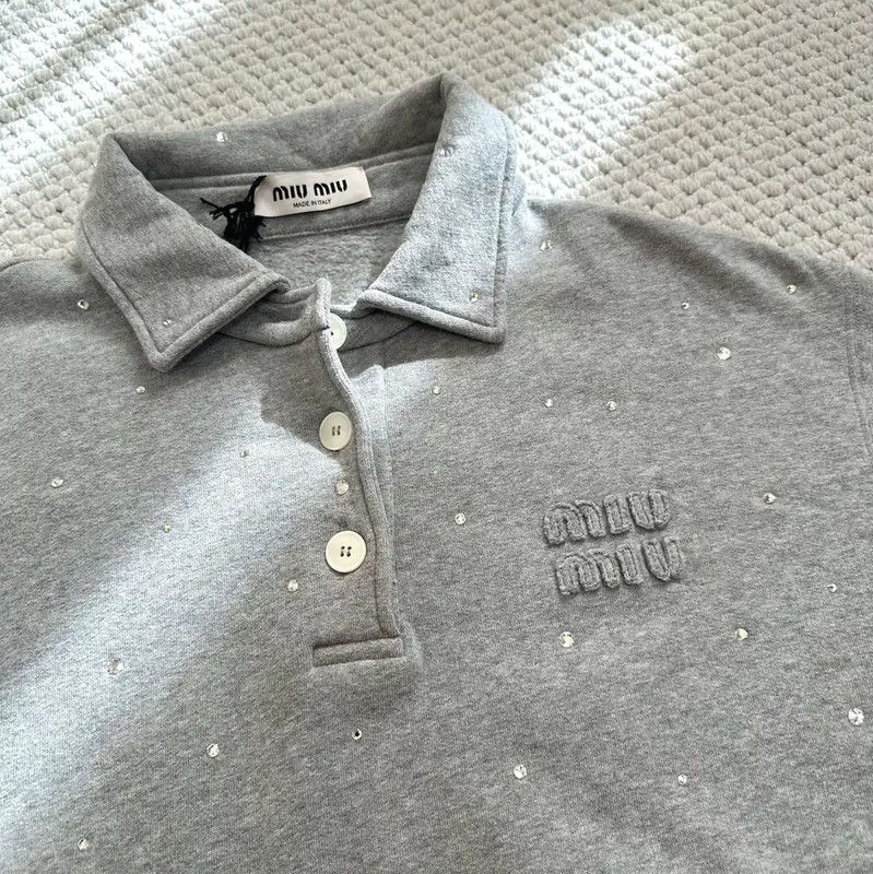 Miu Miu Miu Miu Gray Cropped Sweatshirt for Women 0089 Size S / US 4 / IT 40 - 5 Thumbnail