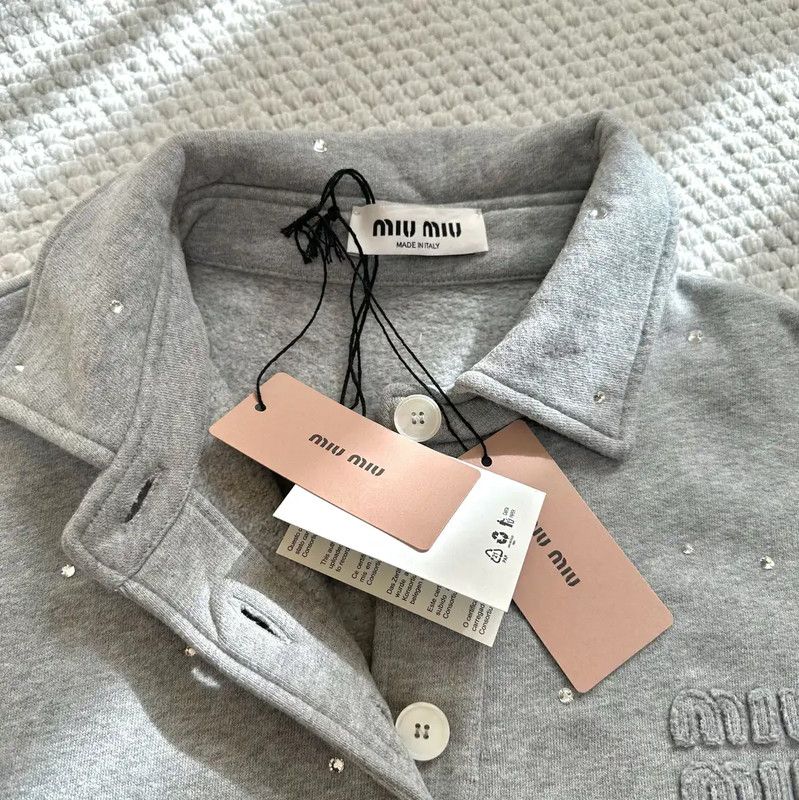 Miu Miu Miu Miu Gray Cropped Sweatshirt for Women 0089 Size S / US 4 / IT 40 - 6 Thumbnail