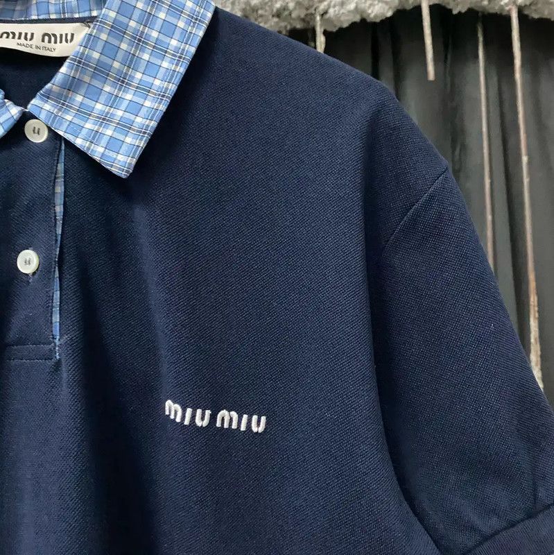 Miu Miu Miu Miu Navy Blue Women's Polo T-Shirt 0089 Size M / US 6-8 / IT 42-44 - 5 Thumbnail