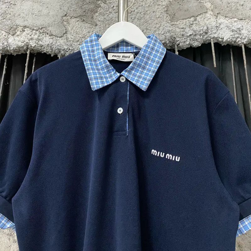 Miu Miu Miu Miu Navy Blue Women's Polo T-Shirt 0089 Size M / US 6-8 / IT 42-44 - 3 Thumbnail