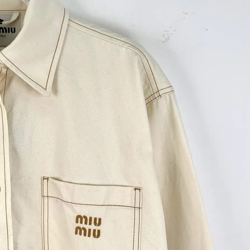 Miu Miu Miu Miu Beige Cotton Women's Jacket 0089 Size XS / US 0-2 / IT 36-38 - 3 Thumbnail