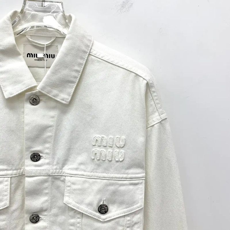 Miu Miu Miu Miu White Cotton Cropped Jacket 0089 Size XS / US 0-2 / IT 36-38 - 3 Thumbnail