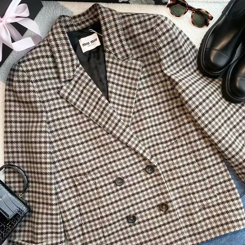 Miu Miu Miu Miu Checked Wool Women's Jacket 0089 Size ONE SIZE - 4 Thumbnail