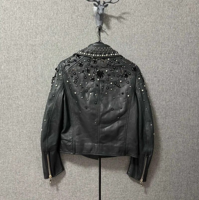 Miu Miu Miu Miu Black Embroidered Leather Jacket 0089 Size M / US 6-8 / IT 42-44 - 2 Thumbnail