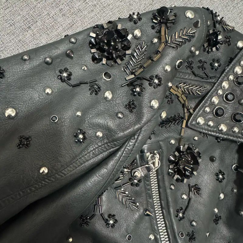 Miu Miu Miu Miu Black Embroidered Leather Jacket 0089 Size M / US 6-8 / IT 42-44 - 4 Thumbnail