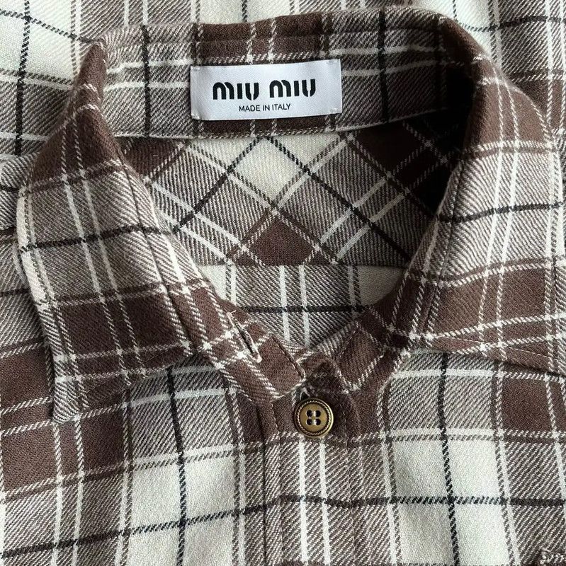 Miu Miu Miu Miu Cropped Plaid Wool Shirt in Multi-Color 0089 Size S / US 4 / IT 40 - 3 Thumbnail