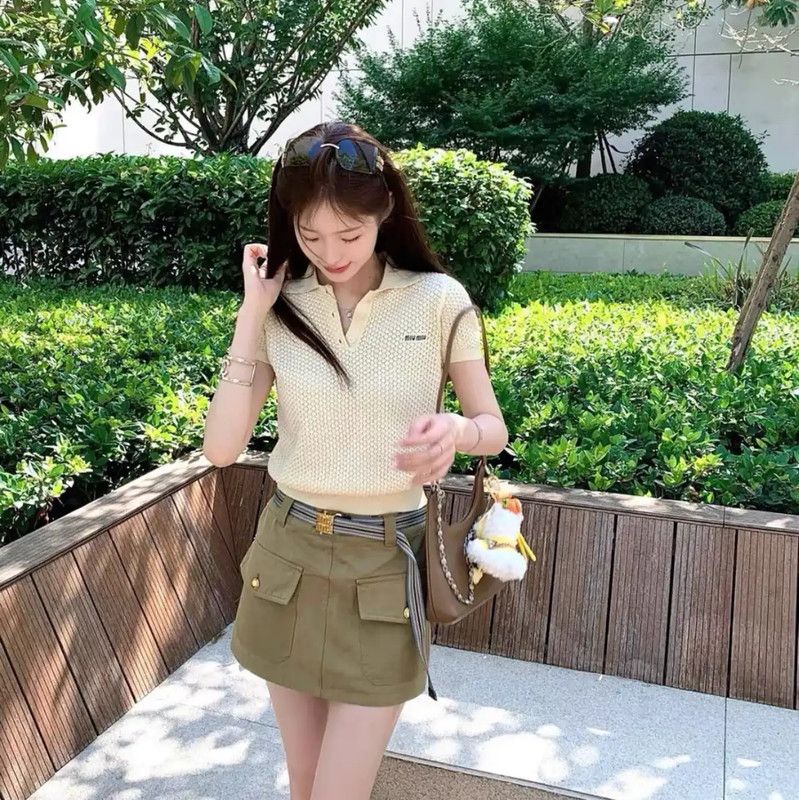 Miu Miu Miu Miu Olive Green Cotton Skirt for Women 0089 Size 23" - 6 Thumbnail