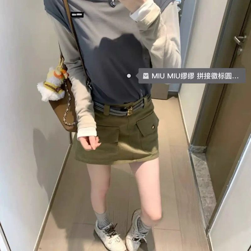 Miu Miu Miu Miu Olive Green Cotton Skirt for Women 0089 Size 23" - 7 Thumbnail
