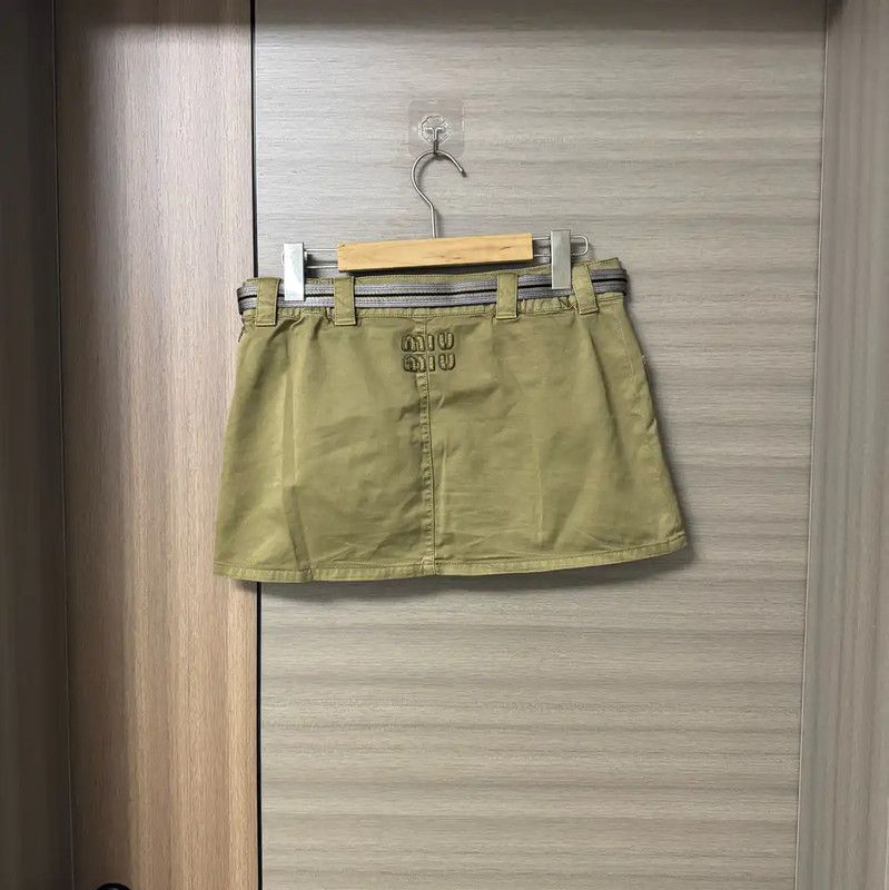 Miu Miu Miu Miu Olive Green Cotton Skirt for Women 0089 Size 23" - 2 Thumbnail