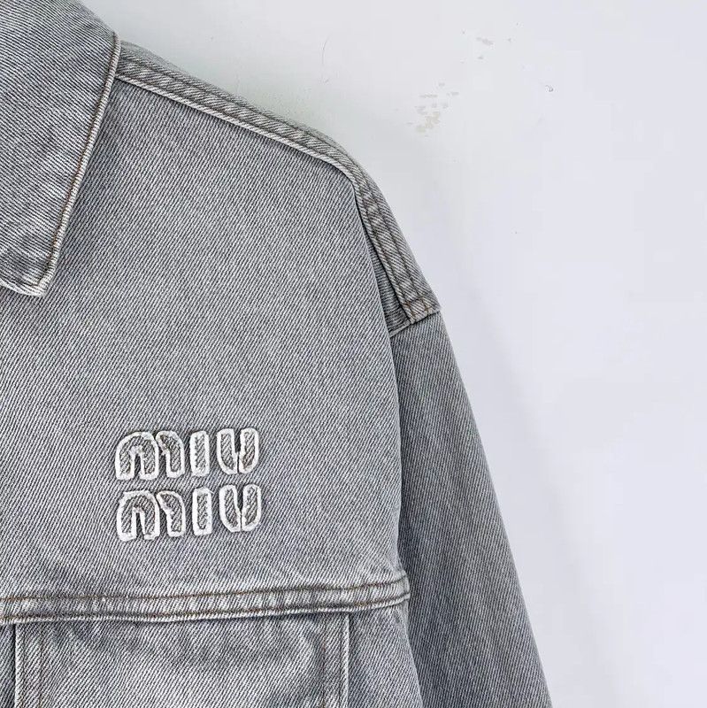 Miu Miu Miu Miu Gray Cropped Cotton Jacket for Women 0089 Size XS / US 0-2 / IT 36-38 - 3 Thumbnail