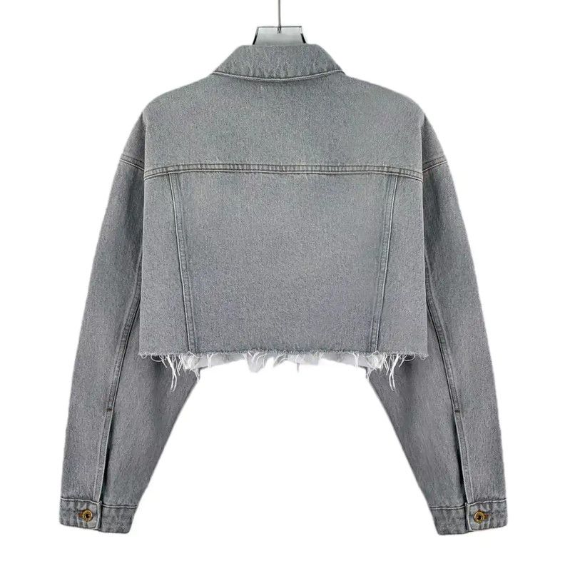Miu Miu Miu Miu Gray Cropped Cotton Jacket for Women 0089 Size XS / US 0-2 / IT 36-38 - 2 Thumbnail
