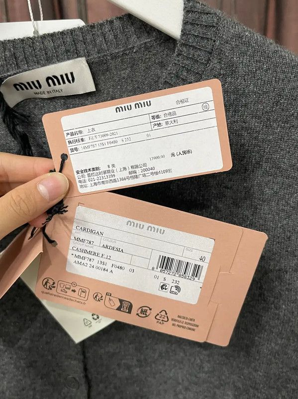 Miu Miu Miu Miu Gray Wool Long Sleeve Cardigan for Women 0089 Size ONE SIZE - 8 Thumbnail