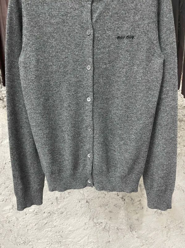 Miu Miu Miu Miu Gray Wool Long Sleeve Cardigan for Women 0089 Size ONE SIZE - 4 Thumbnail
