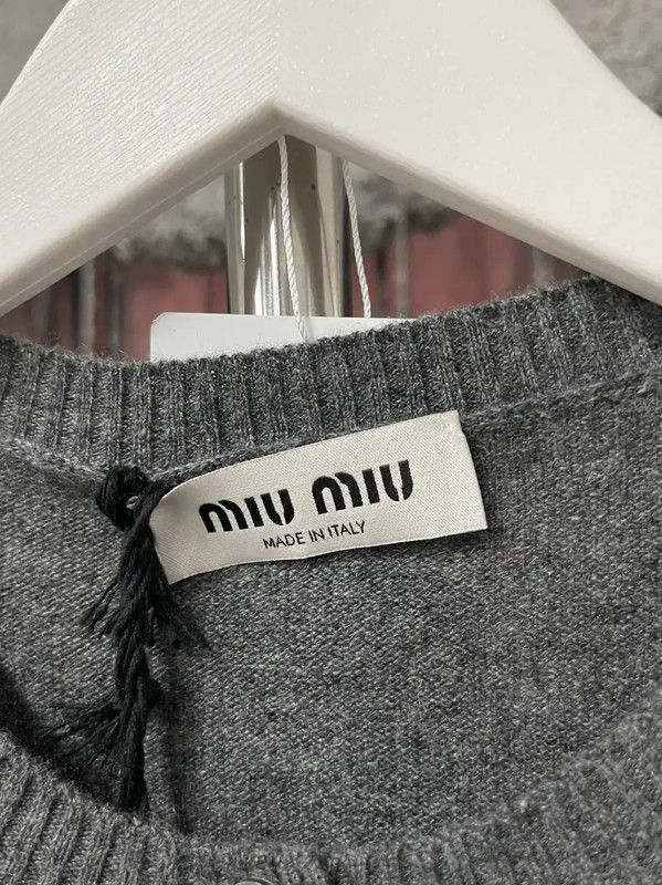 Miu Miu Miu Miu Gray Wool Long Sleeve Cardigan for Women 0089 Size ONE SIZE - 6 Thumbnail