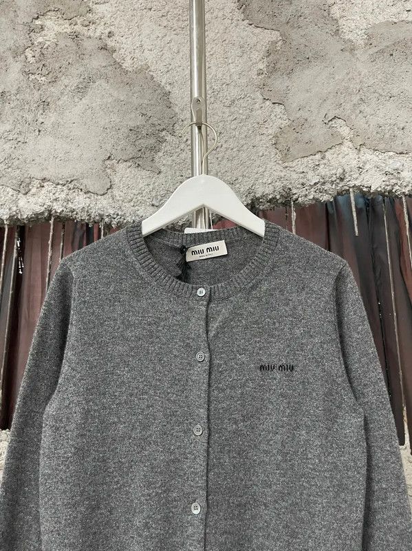 Miu Miu Miu Miu Gray Wool Long Sleeve Cardigan for Women 0089 Size ONE SIZE - 3 Thumbnail