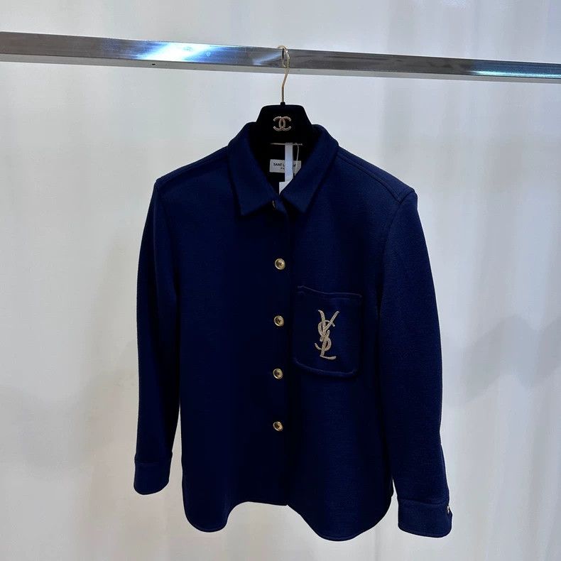 Saint Laurent Paris Saint Laurent Navy Shirt Jacket Gold Logo - dmc Size US M / EU 48-50 / 2 - 3 Thumbnail