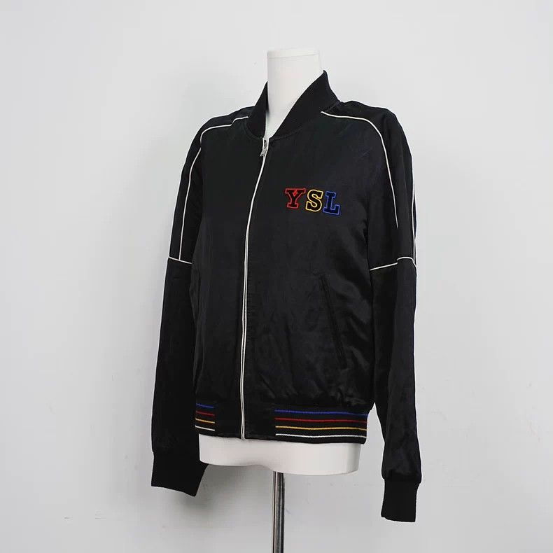 Saint Laurent Paris YSL Satin Zip Jacket with Letter Print - dmc Size US XL / EU 56 / 4 - 2 Thumbnail