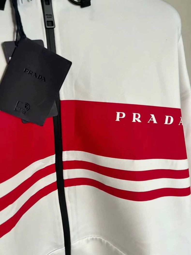 Prada Prada White Red Stripe Zip Hoodie - dmc Size US XXL / EU 58 / 5 - 2 Thumbnail