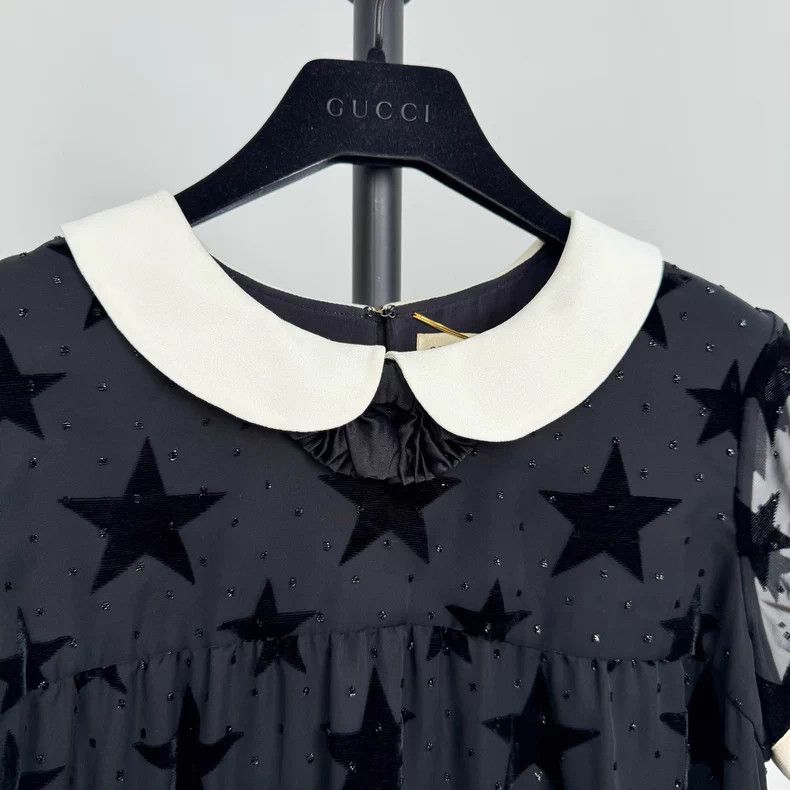 Saint Laurent Paris Saint Laurent Black Flocked Doll Collar Dress - dmc Size XS / US 0-2 / IT 36-38 - 4 Thumbnail