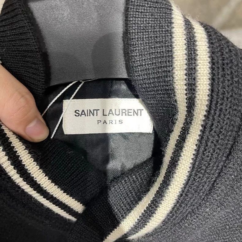 Saint Laurent Paris SLP Sheepskin Black White Varsity Jacket - dmc Size US S / EU 44-46 / 1 - 3 Thumbnail