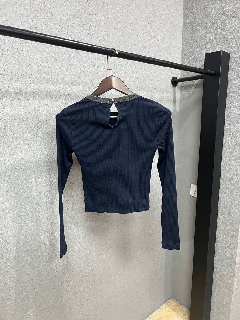 Brunello Cucinelli Brunello Cucinelli Blue Beaded Collar Sweater - dmc Size US M / EU 48-50 / 2 - 2 Thumbnail