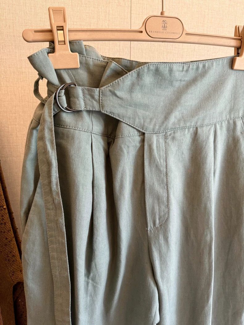 Brunello Cucinelli Brunello Cucinelli Cotton-Linen Wide Waistband Pants - dmc Size US 31 - 4 Thumbnail