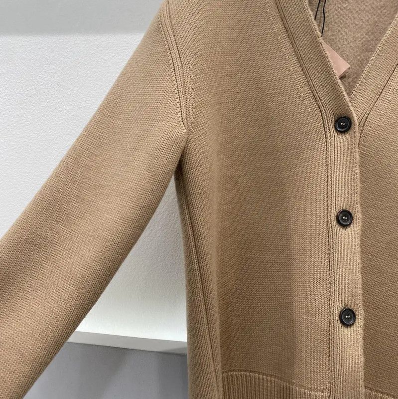 Miu Miu Miu Miu Women's Khaki Wool Cardigan with Logo 0089 Size ONE SIZE - 10 Thumbnail