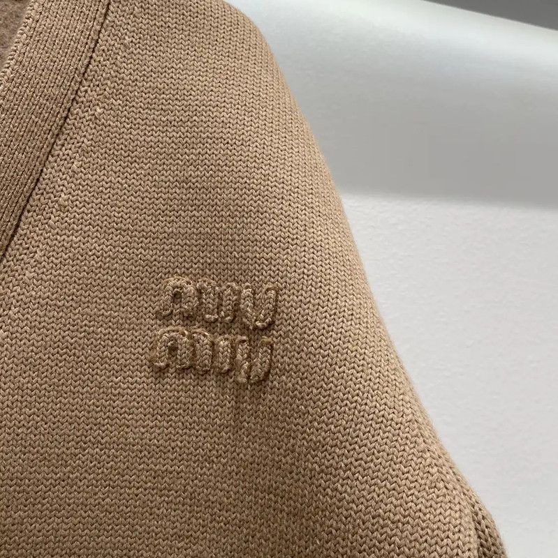 Miu Miu Miu Miu Women's Khaki Wool Cardigan with Logo 0089 Size ONE SIZE - 5 Thumbnail