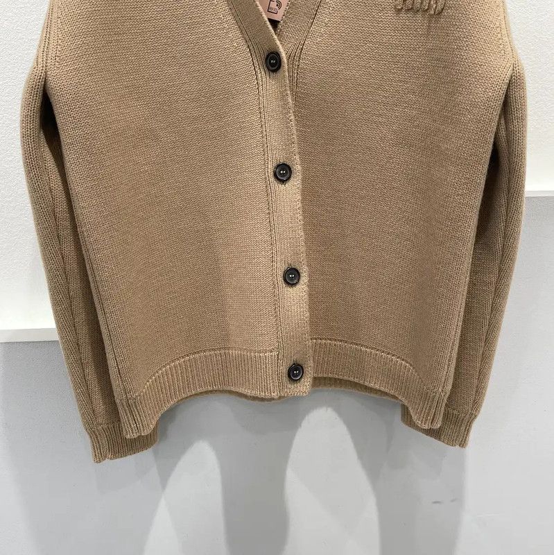 Miu Miu Miu Miu Women's Khaki Wool Cardigan with Logo 0089 Size ONE SIZE - 4 Thumbnail