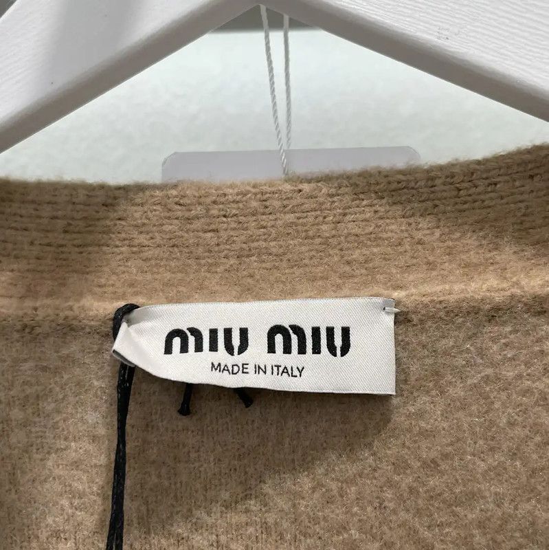 Miu Miu Miu Miu Women's Khaki Wool Cardigan with Logo 0089 Size ONE SIZE - 7 Thumbnail