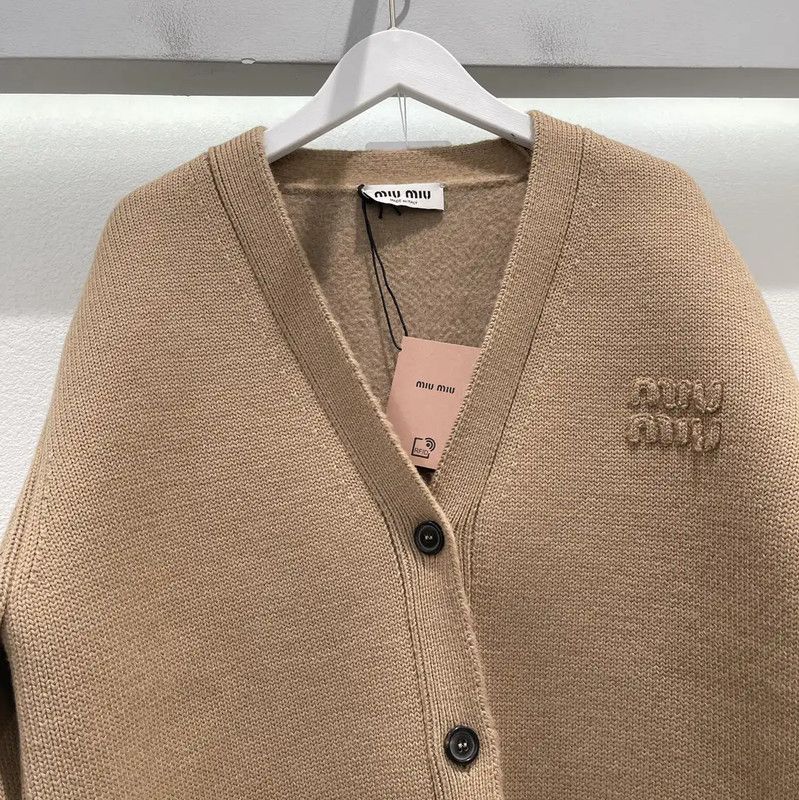 Miu Miu Miu Miu Women's Khaki Wool Cardigan with Logo 0089 Size ONE SIZE - 3 Thumbnail