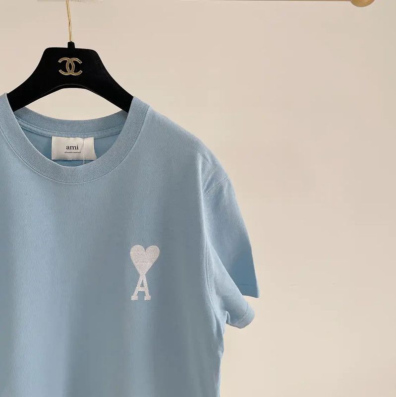 AMI AMI Summer Blue Cotton Graphic T-Shirt 0089 Size M / US 6-8 / IT 42-44 - 3 Thumbnail